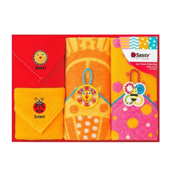 画像1: SASSY ギフトタオル ミニタオル＆ループ付きタオル4pcセット/ピンク：サッシー (1)